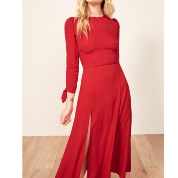 Reformation Zelda Dress Midi Length Red Size 0 New - Picture 3 of 12